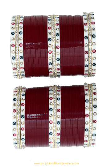 American Diamond Maroon  Colour Dotted Bridal Chura By PTJ